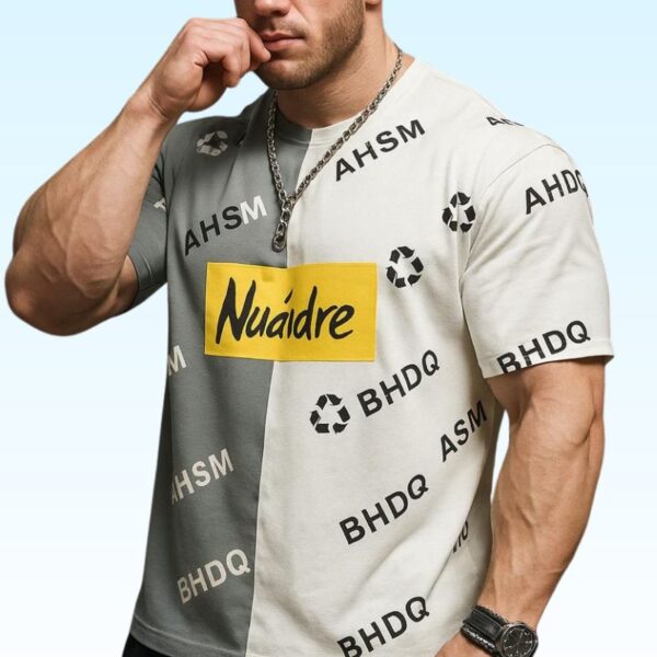 Panel Printed Drop Shoulder gym t shirts for Mens Bazarhino