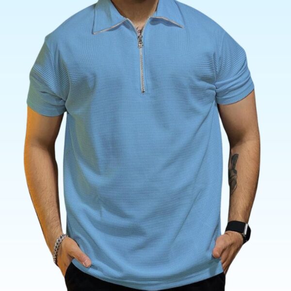Texture Zipped Polo Color T-shirts - Image 4
