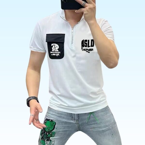 Zipped Polo Color Printed T-shirts