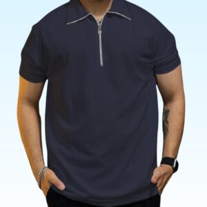 Texture Zipped Polo Color T-shirts