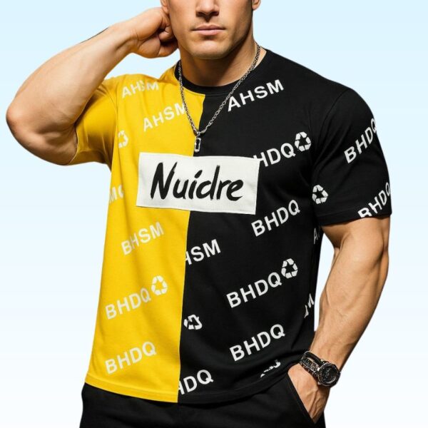 Panel Printed Drop Shoulder gym t shirts for Mens Bazarhino