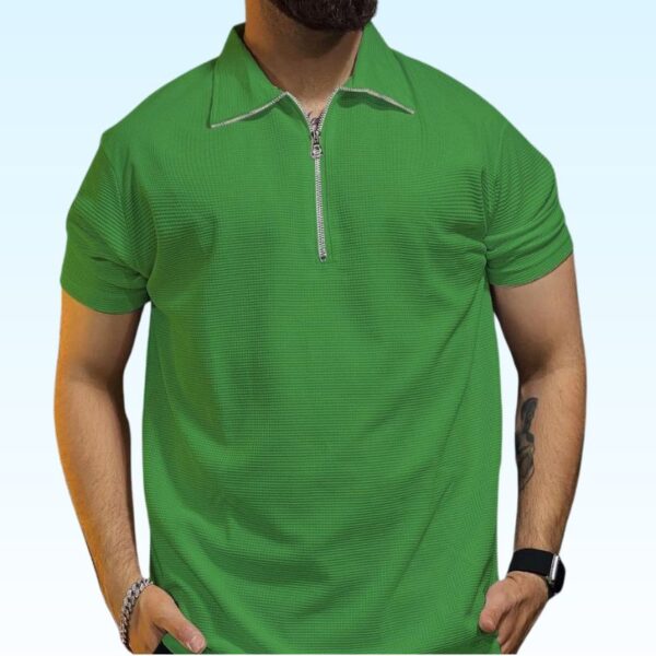 Texture Zipped Polo Color T-shirts - Image 3